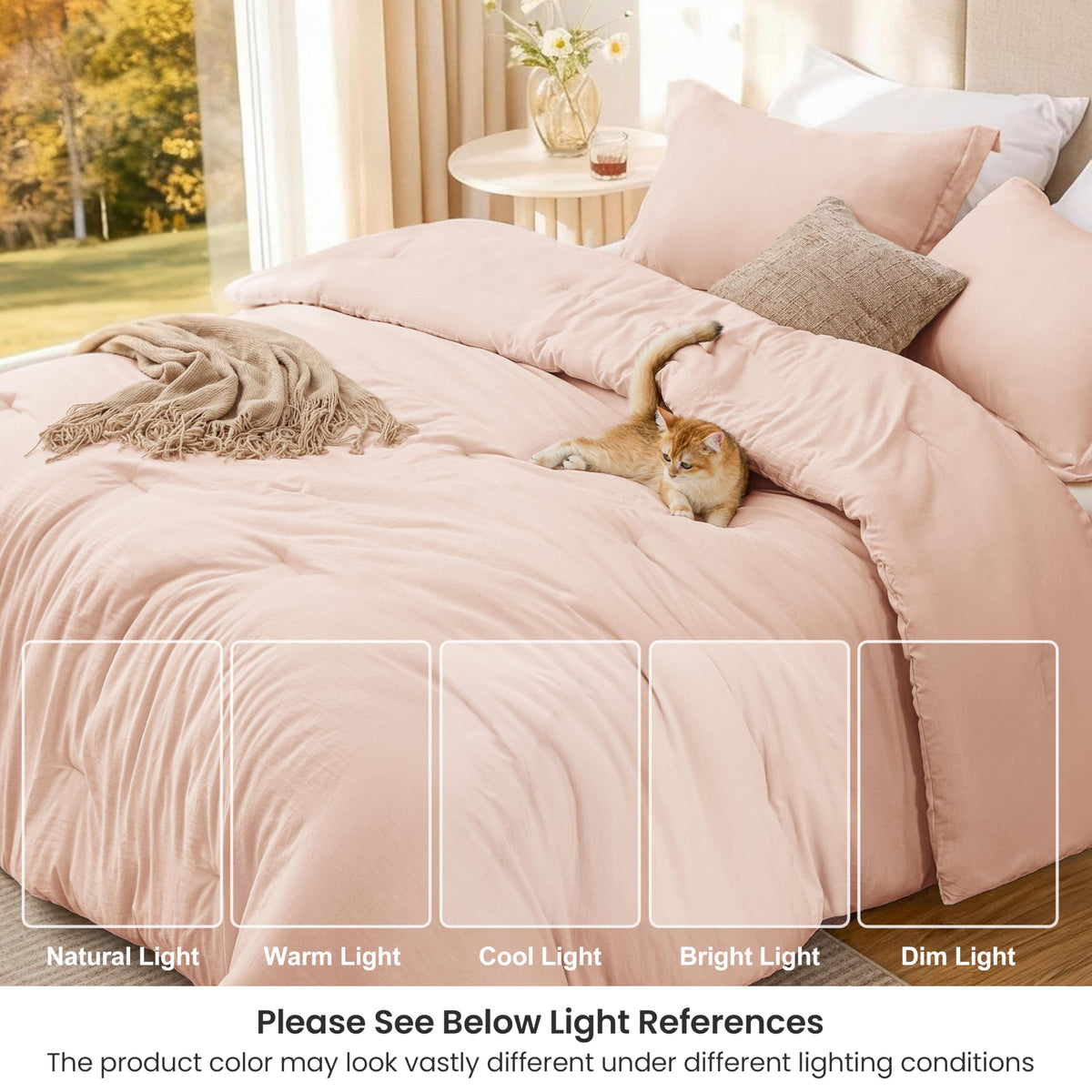 Love's cabin bedding set on bed displaying wrinkle texture and solid color.