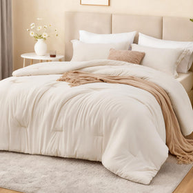 Love's cabin beige queen comforter set 90x90 close-up shows soft prewashed texture