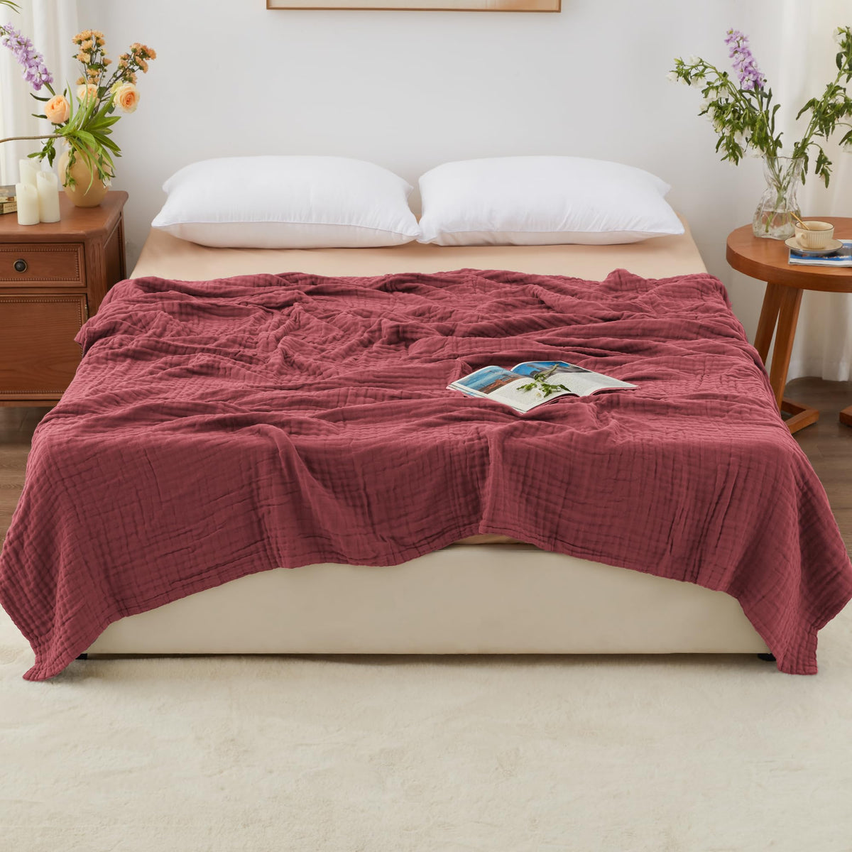 Love's cabin bed spread draped on a cozy bedroom for all-seasons comfort.