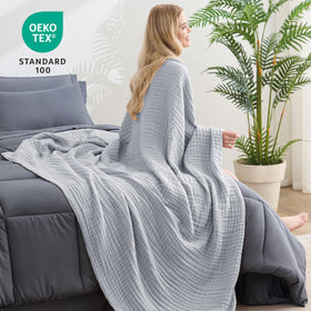 Love's cabin light-grey fabric close-up shows soft, breathable weave