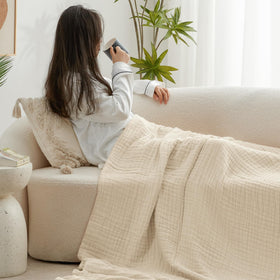 Love's cabin blanket travel-ready in beige, ideal for cozy outings.