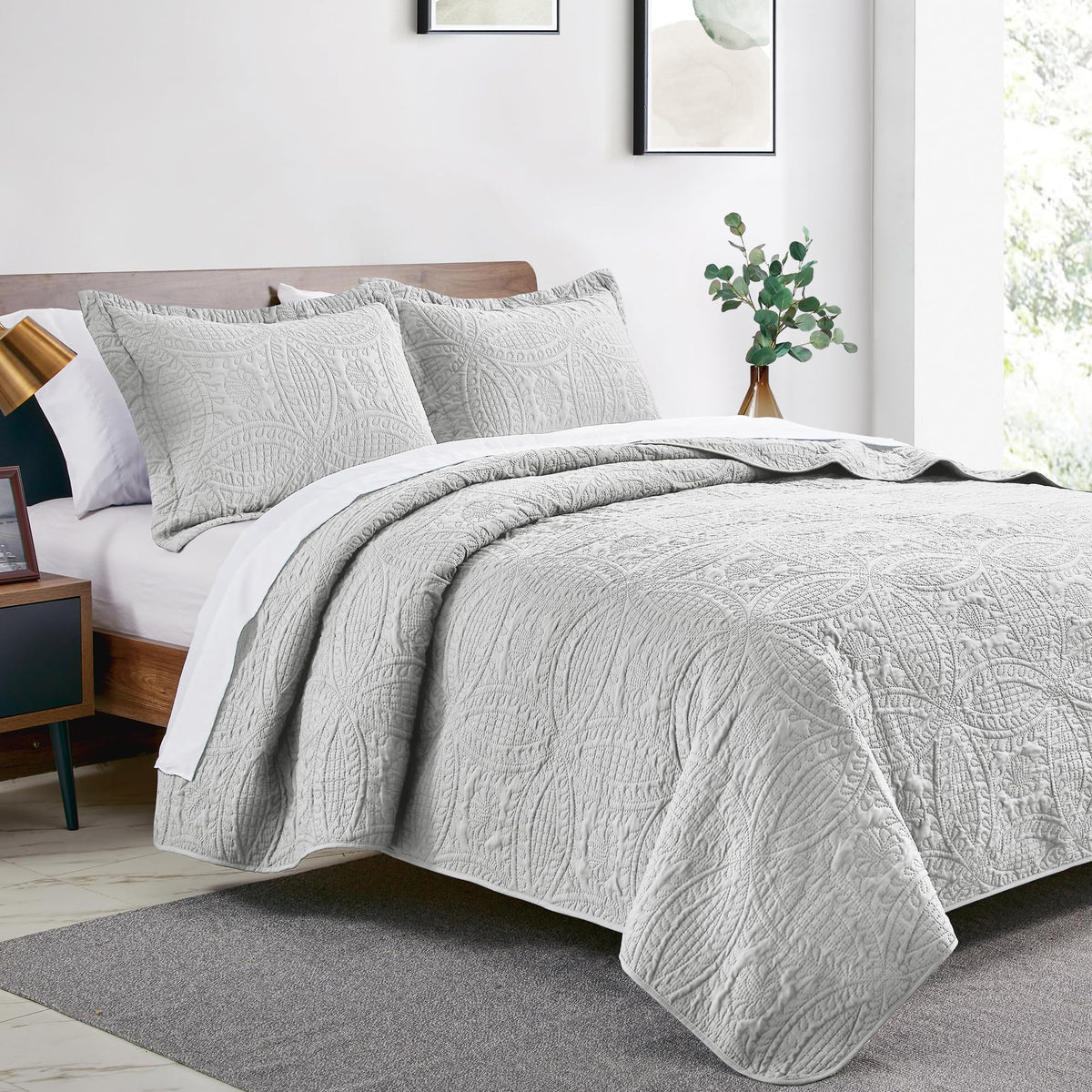 Love's cabin coin-pattern coverlet close-up showing durable embossed texture