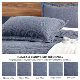 Love's cabin coin-pattern coverlet detail highlights durable, lightweight comfort.