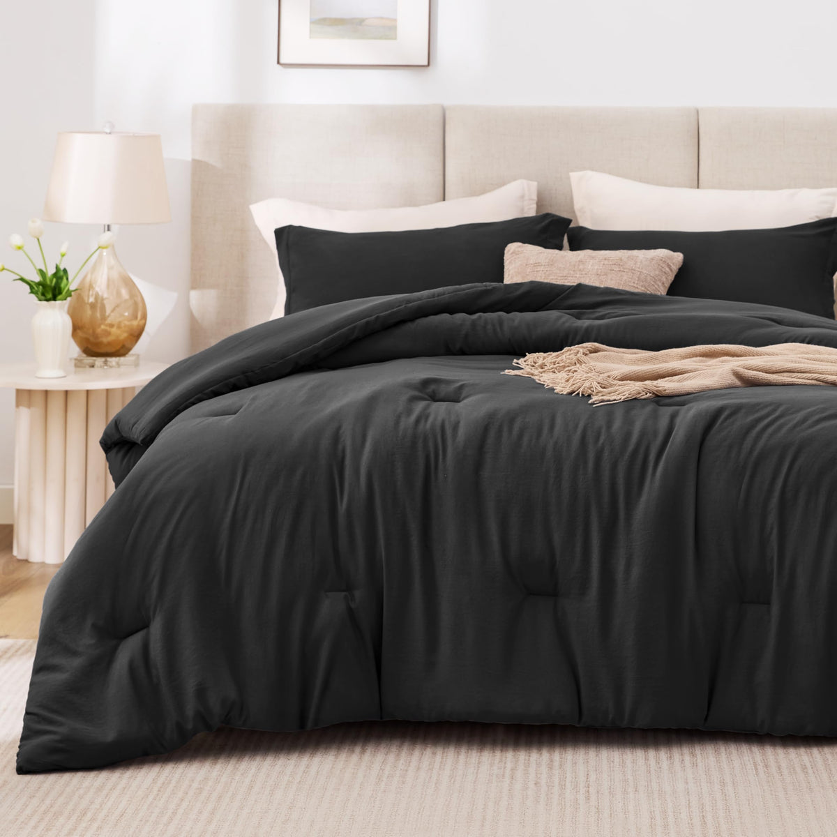 Love's cabin comforter closeup reveals plush, inviting fabric after washing.