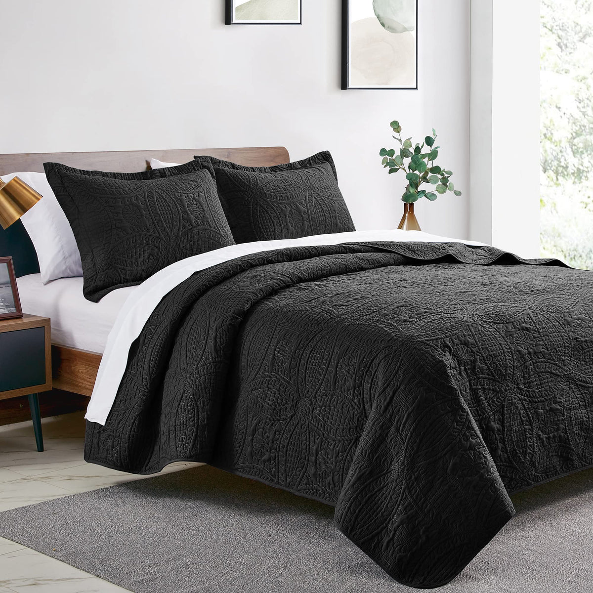 Love's cabin coverlet showing ultrasonic pressing for lasting stitching