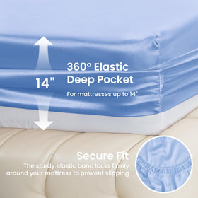 Love's cabin deep-pocket fitted sheet, snug grip to 14-inch mattresses.