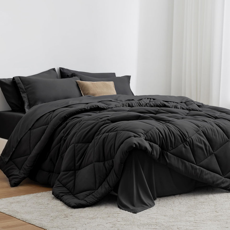 Love's cabin full comforter set black 7 pieces comforter provides year-round warmth and breathable softness.