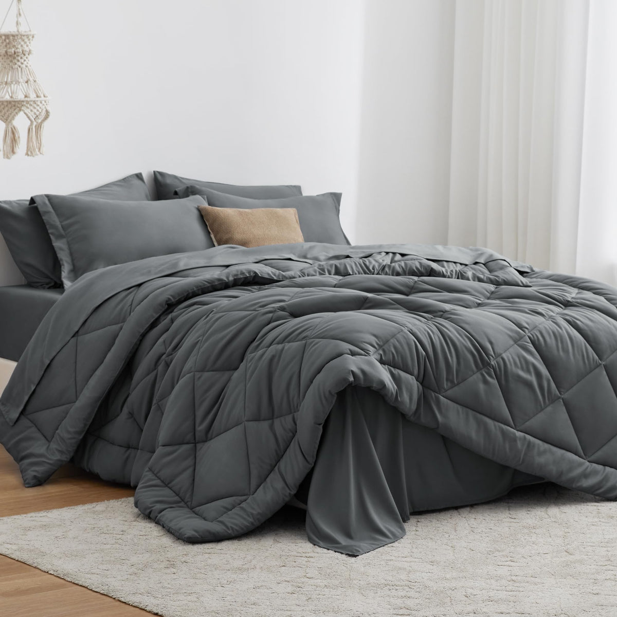 Love's cabin full comforter set dark grey close-up showing soft fabric for all-season comfort