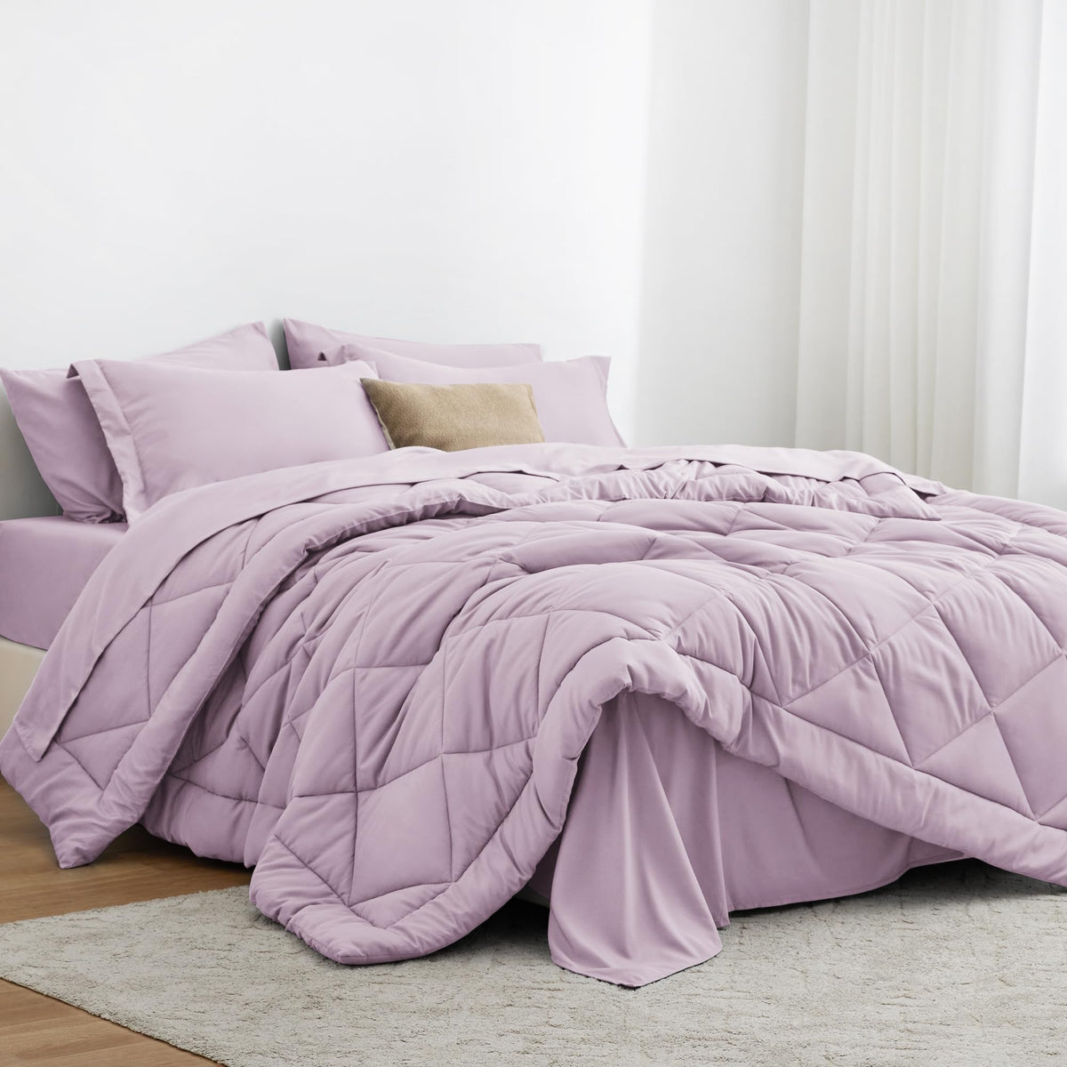 Love's cabin full comforter set in light purple for all-season warmth and comfort.