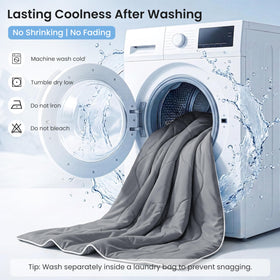 Love's cabin cooling comforter on bed for hot sleepers