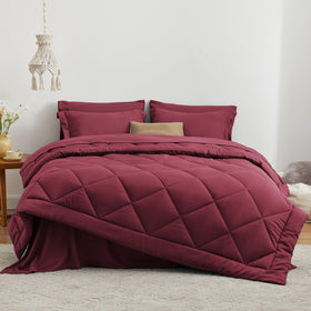 Love's Cabin king bed-in-a-bag burgundy set demonstrates a complete bedding solution in one package.