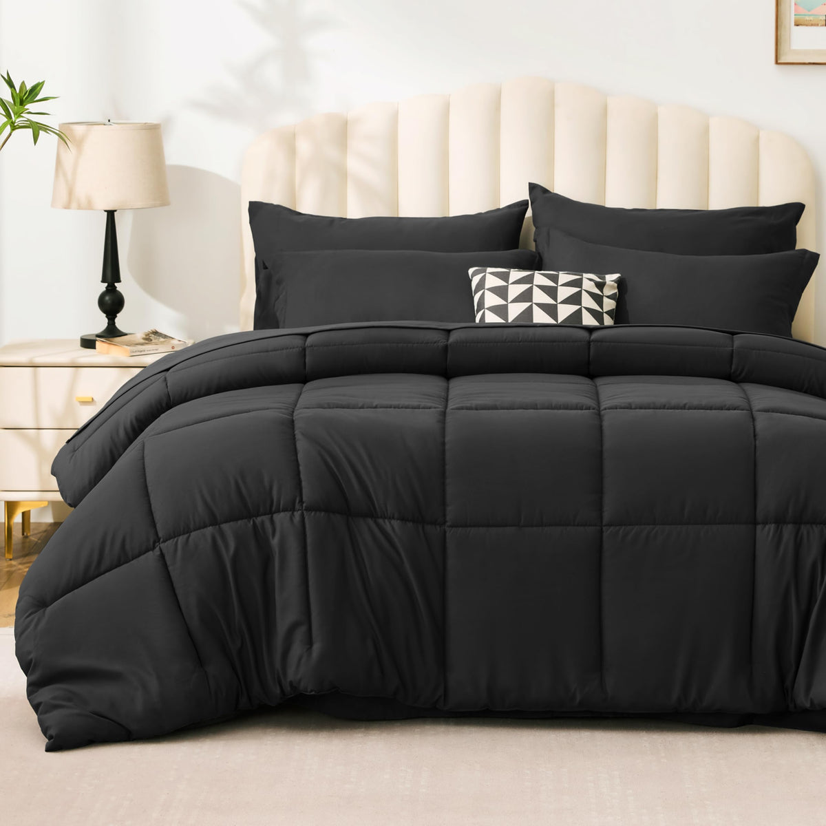Love's Cabin king comforter ash black shown, plush all-season warmth for the bed.