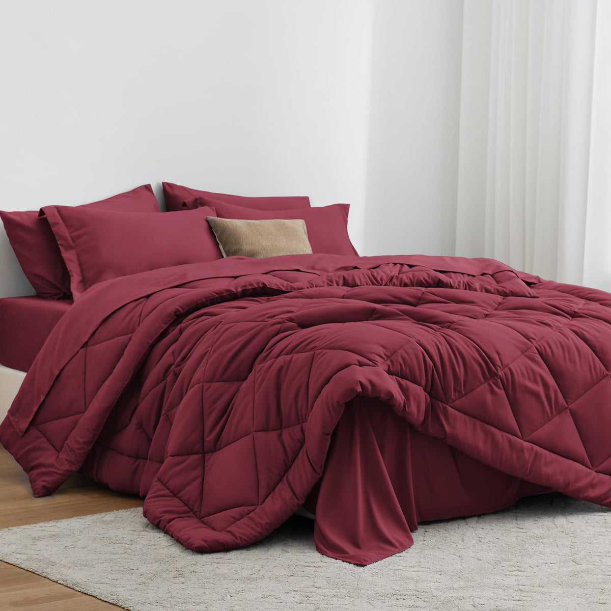 Love's Cabin king comforter burgundy unfolded shows plush softness for all-season comfort.