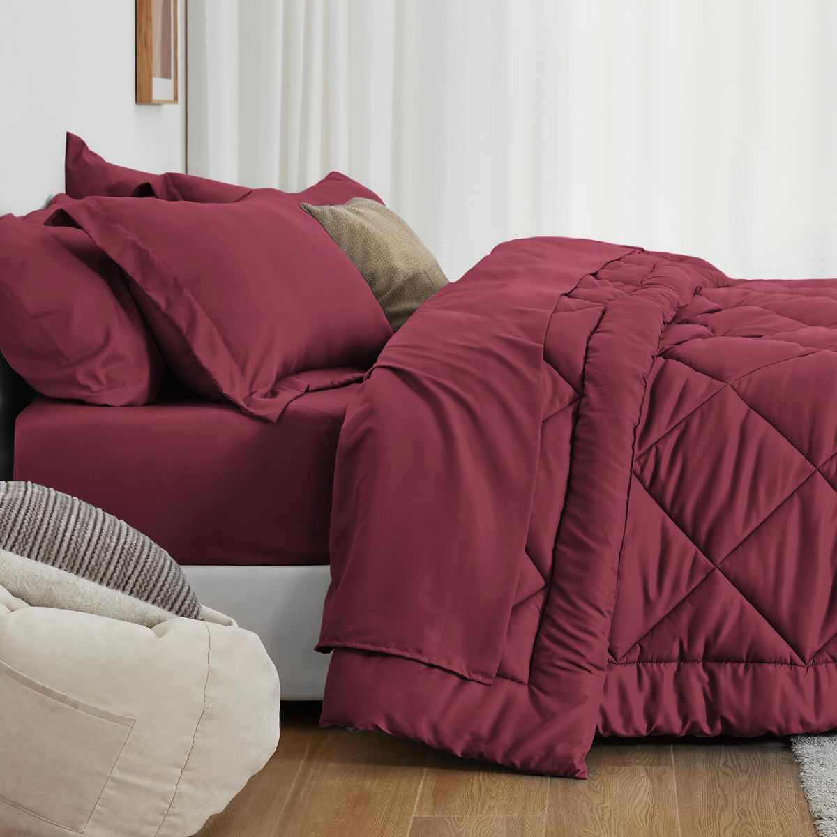 Love's Cabin king flat sheet burgundy highlights a breathable, easy-care bedding layer.
