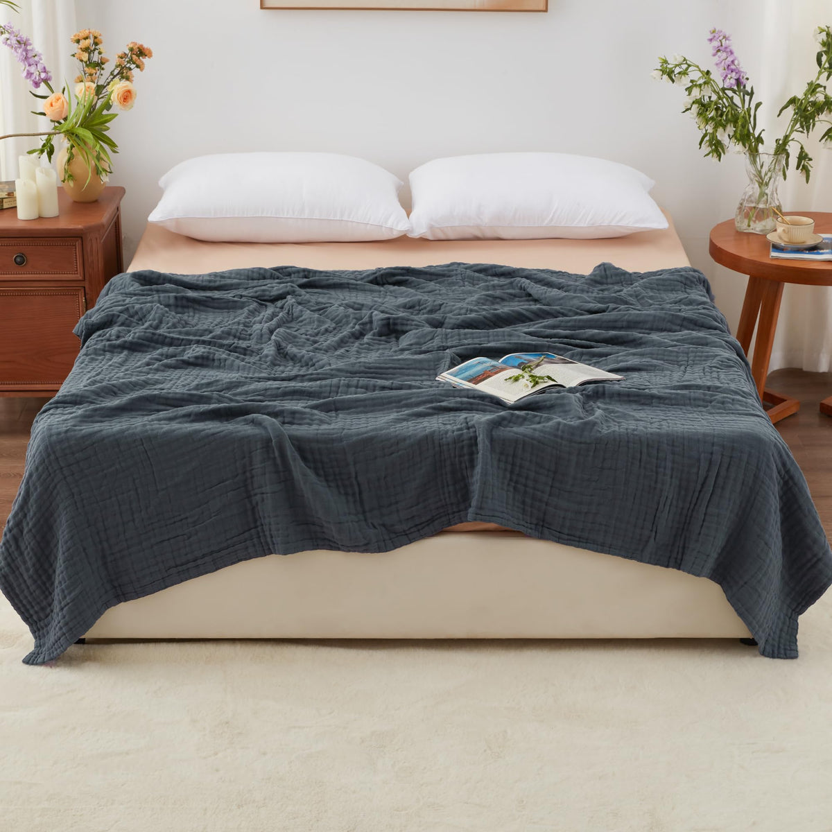 Love's cabin king-size blanket 108x90 ready for bed layering.