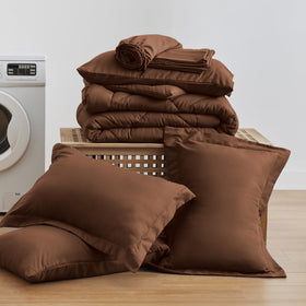 Love's Cabin king-size comforter set in brown complements any bedroom decor