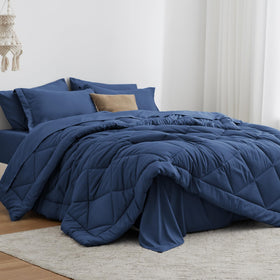 Love's cabin king-size comforter set in dark blue with 7 pieces for all-season coziness
