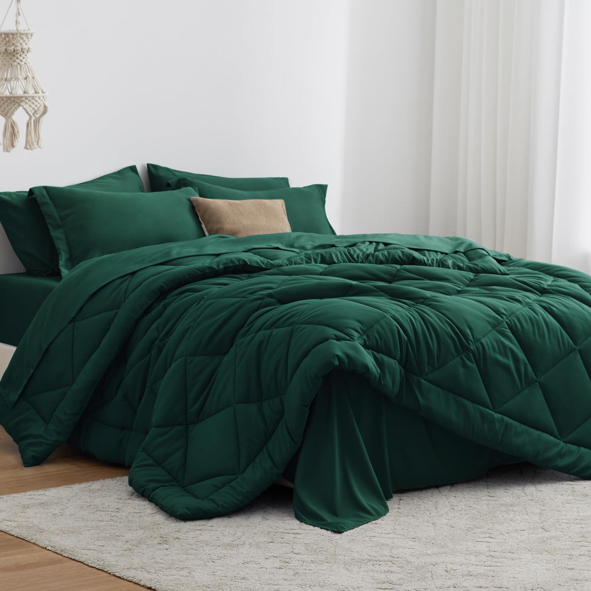 Love's cabin king-size comforter set in dark green offers plush warmth for all-season comfort.