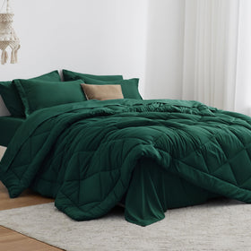 Love's cabin king-size comforter set in dark green offers plush warmth for all-season comfort.