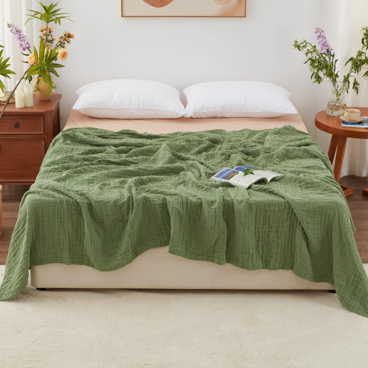 Love's cabin lightweight blanket folded for travel and easy packing.
