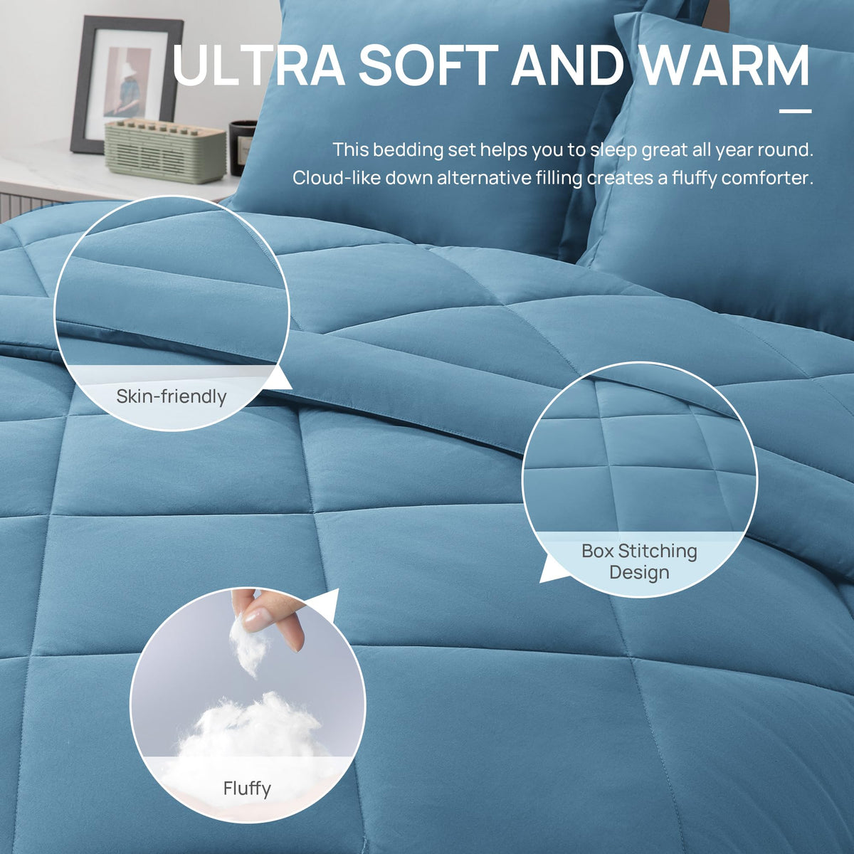 Love's cabin Mist Blue pillow sham showing durable edges