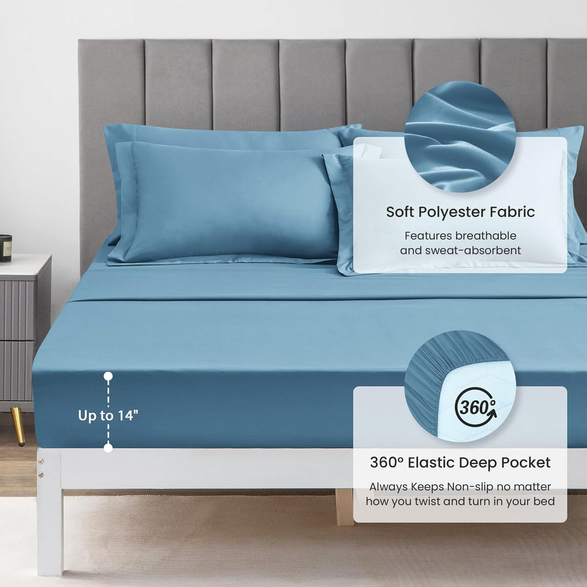 Love's cabin Mist Blue pillowcase with envelope closure