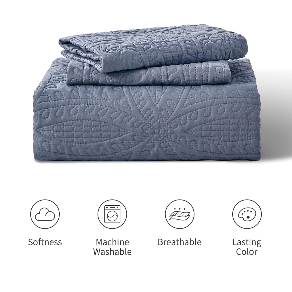 Love's cabin modern blue quilt elevates casual, everyday bedroom decor.