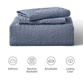 Love's cabin modern blue quilt elevates casual, everyday bedroom decor.