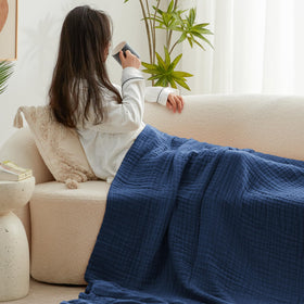 Love's cabin muslin blanket king-size 108x90 inches blue