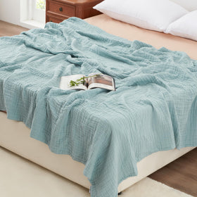 Love's cabin muslin blanket close-up texture with six breathable layers
