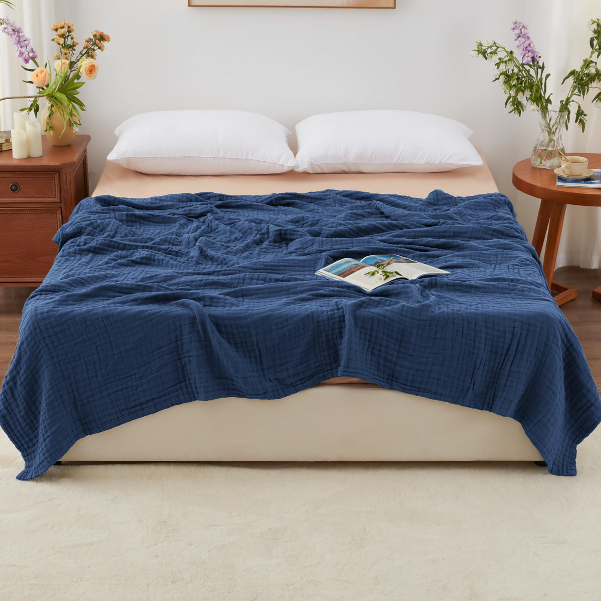Love's cabin muslin blanket softening with washing for cozy touch