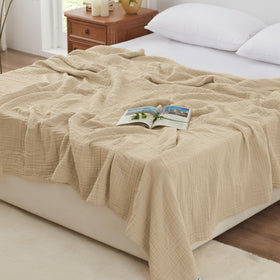 Love's cabin muslin blanket, 6-layer khaki, queen size, breathable and durable for all seasons