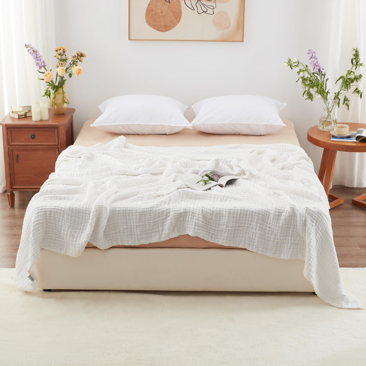 Love's Cabin muslin blanket closeup showing soft cotton weave and airy texture.