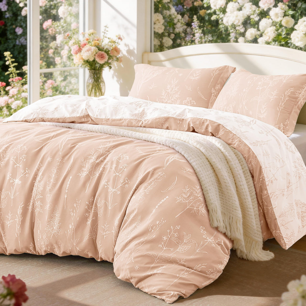 Love's cabin pink full-size comforter on bed for cozy nights.