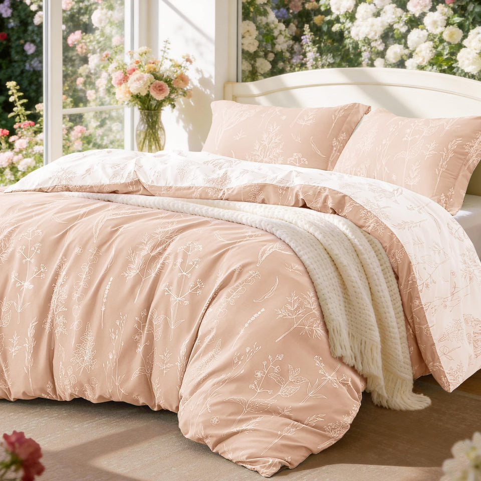 Love's cabin pink full-size comforter on bed for cozy nights.
