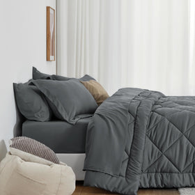 Love's Cabin queen comforter set dark grey folded neatly for quick bed prep