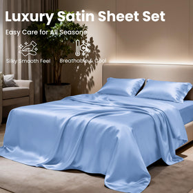 Love's cabin satin bedroom ambience in sky blue for a calm sleep space