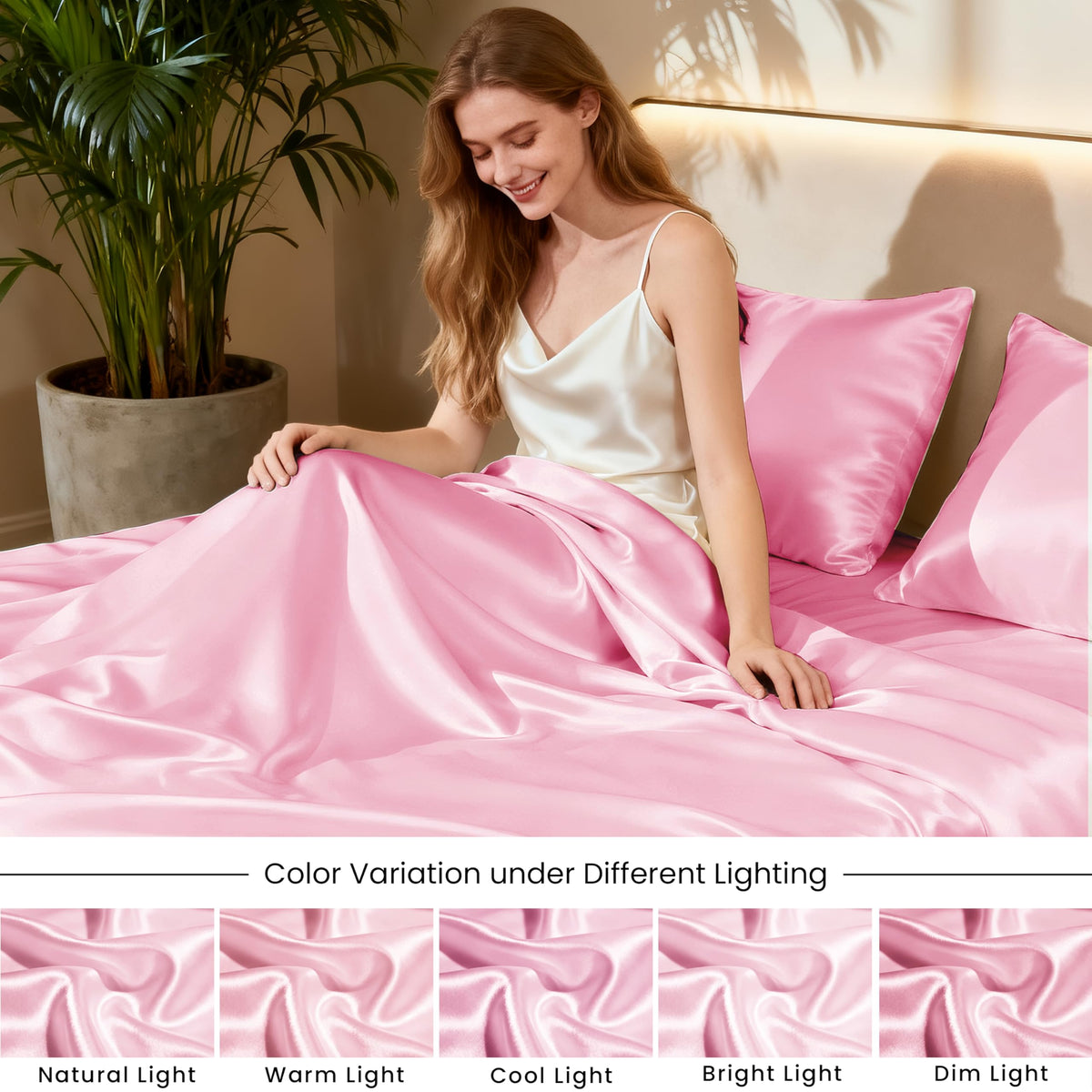 Close-up reveals a smooth, lustrous satin texture.
