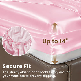 Love's cabin satin king pillowcase back close-up featuring smooth texture.