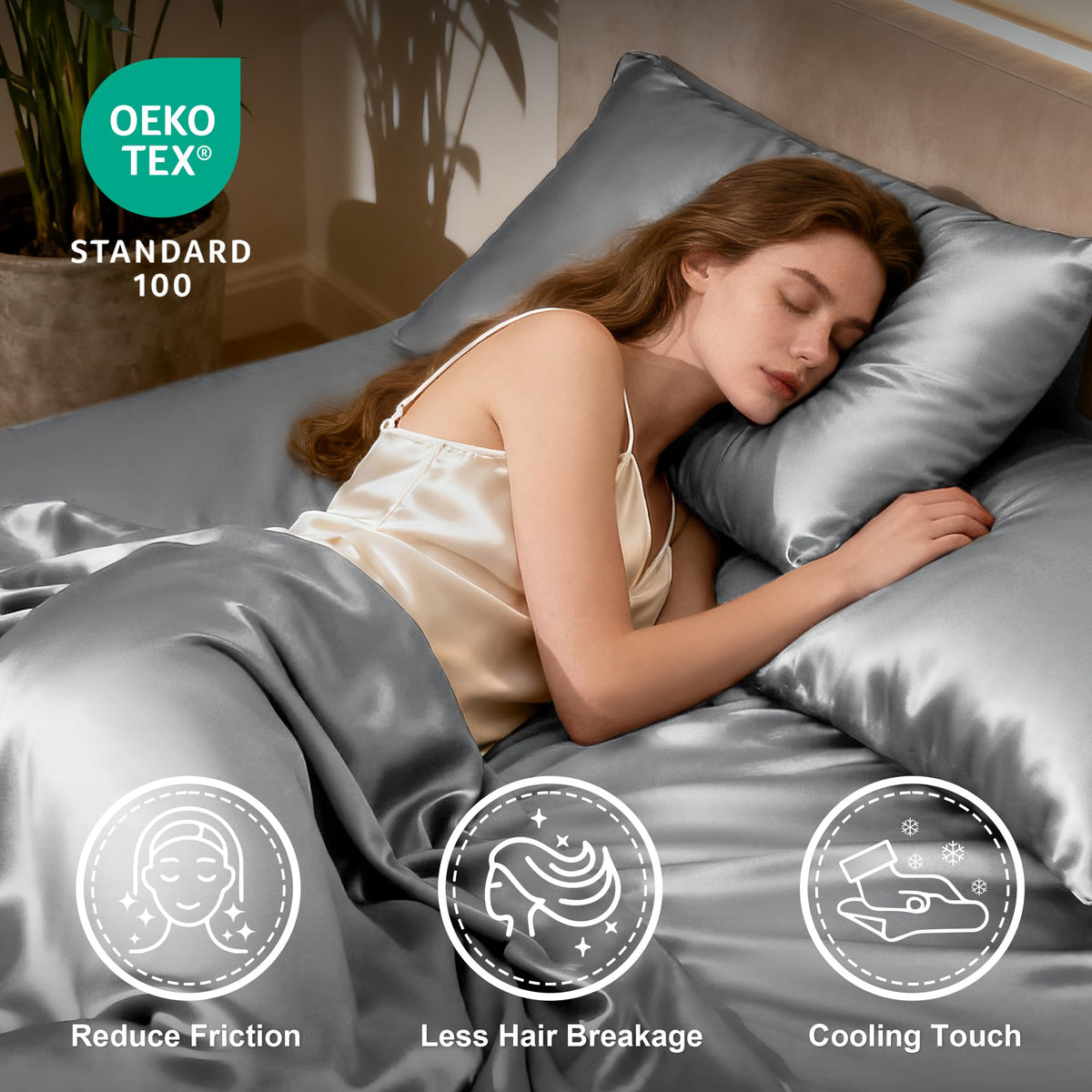 Love's Cabin satin pillowcase 20x30 highlighting soft texture for hair care.
