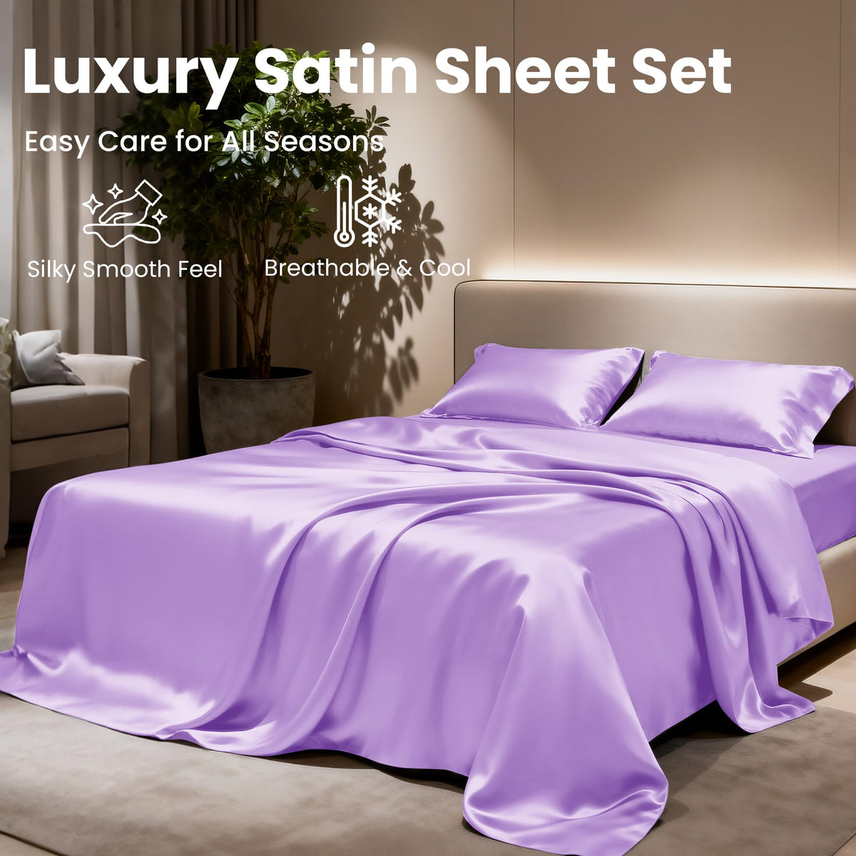 Love's Cabin satin queen care-instructions image guides machine wash and tumble dry.