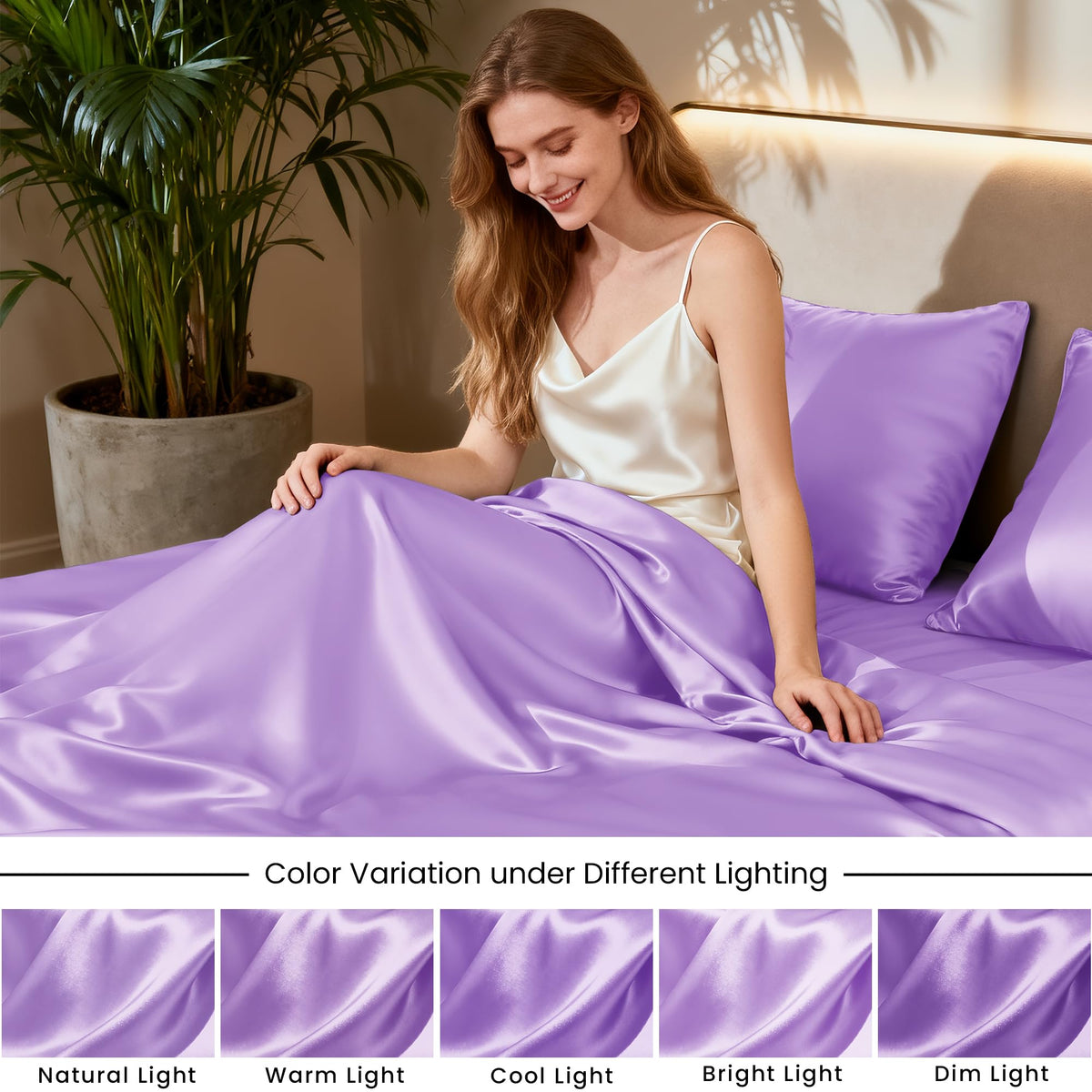 Love's Cabin satin queen deep-pocket-fit demonstrates secure mattress grip.