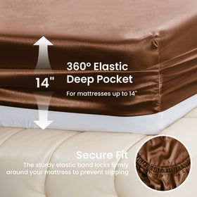 Love's cabin satin queen deep-pocket sheet stays snug on mattresses up to 14 inches.