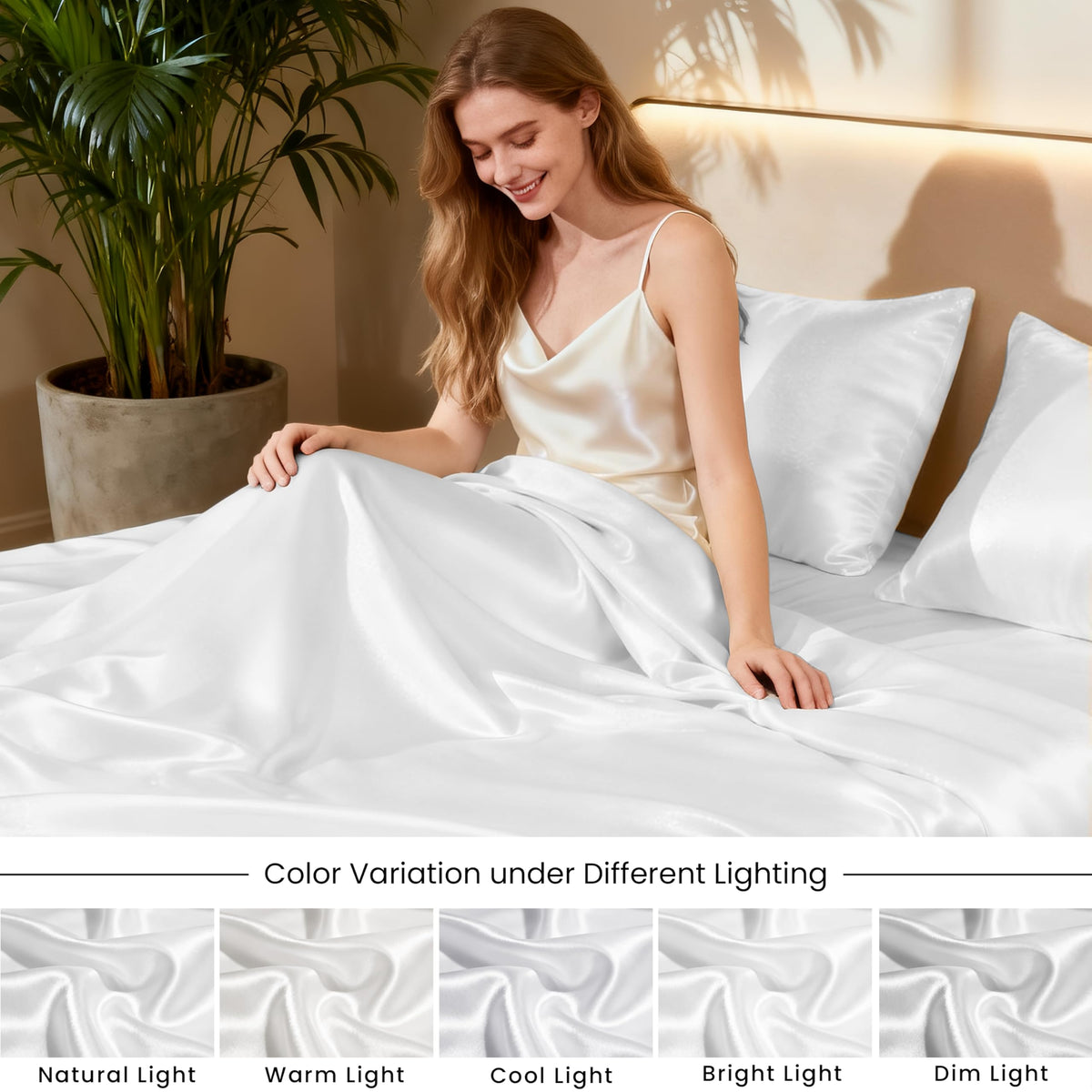 Love's cabin satin queen envelope-closure design keeps pillows in place.