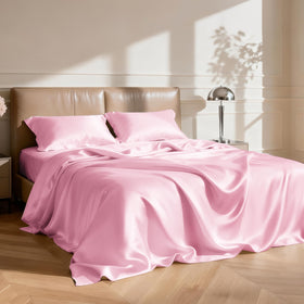Love's cabin satin queen fitted sheet pink with deep pocket for secure fit