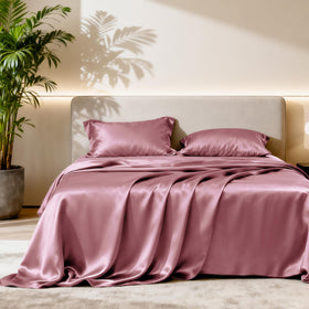 Love's Cabin satin queen flat sheet in rose taupe offers silky, breathable comfort