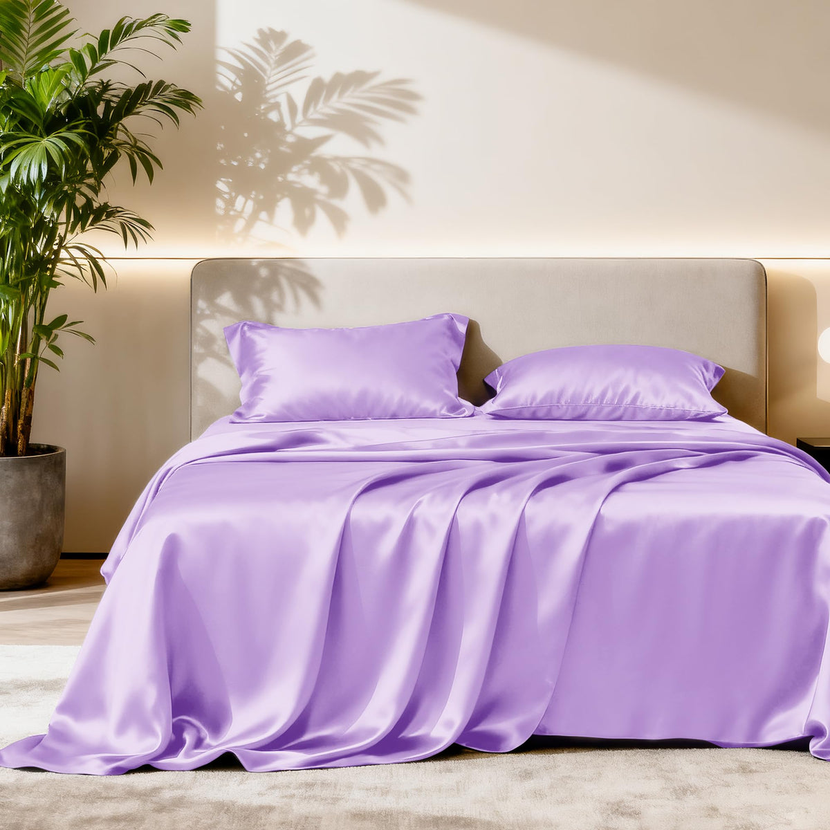 Love's Cabin satin queen flat sheet with luxurious drape for cool sleep.