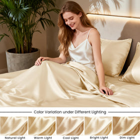 Love's cabin satin packaging image emphasizes easy care