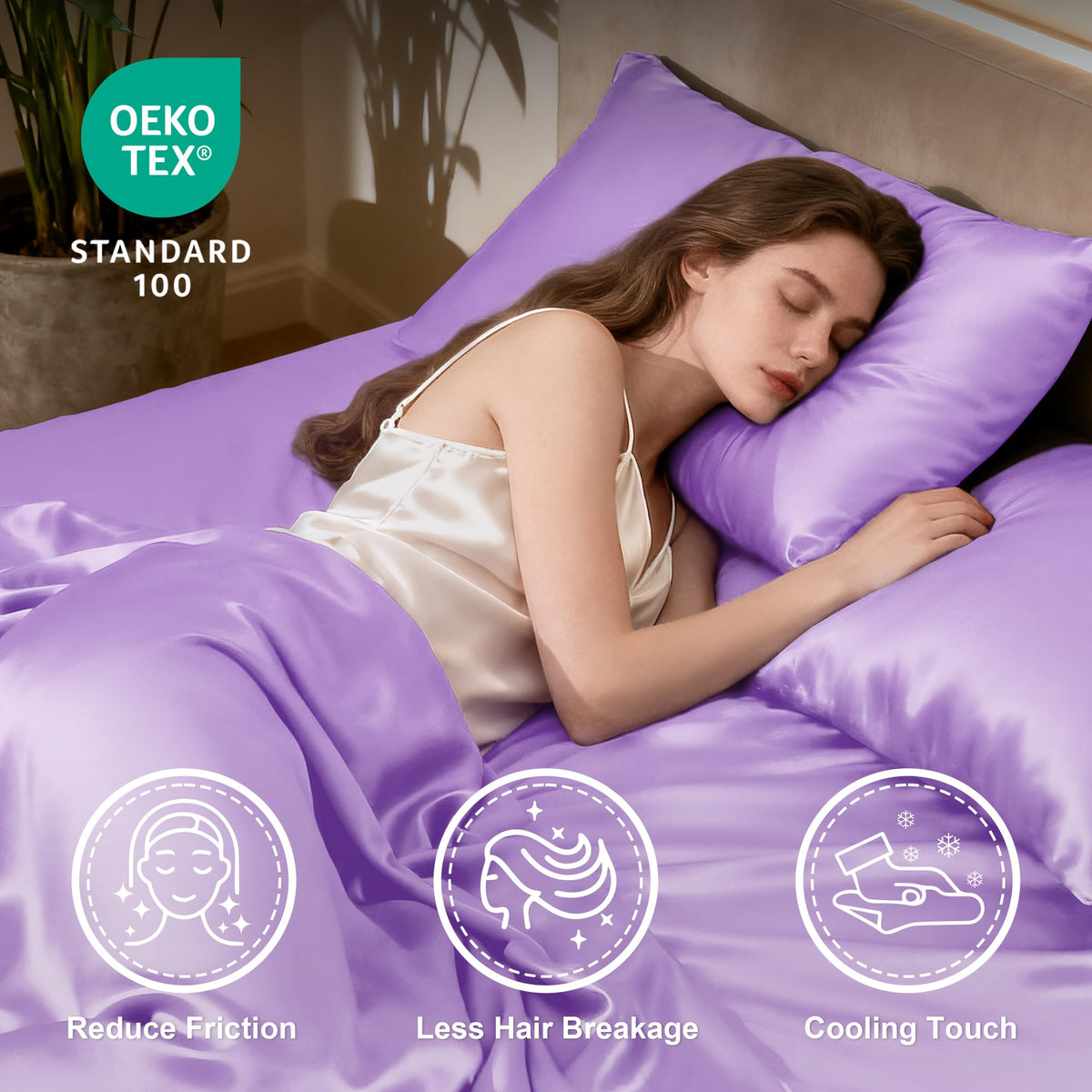 Love's Cabin satin queen pillowcase 1 with envelope closure and smooth surface.
