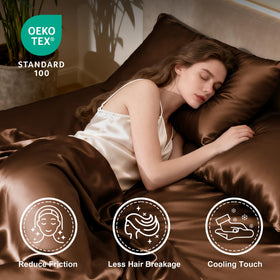 Love's cabin satin queen pillowcase pair smooths hair for easier mornings.